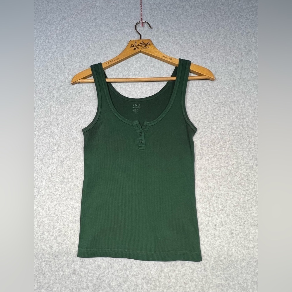 J Galt Shirt Womens Small Cropped Tank Top Henley Green